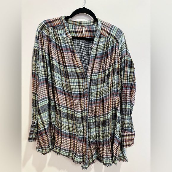 Free People Come On Over Plaid Oversized Button-Front Long Sleeve, Size Medium - Picture 3 of 9